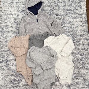 Soft Gray and Beige Kids Bodysuit Set and Sweat Shirt